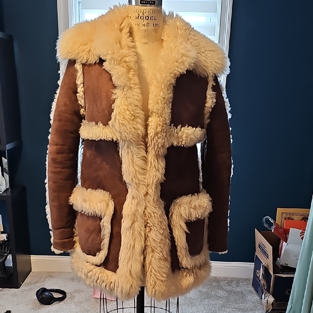 Men's Shearling Coat - Brown and Cream